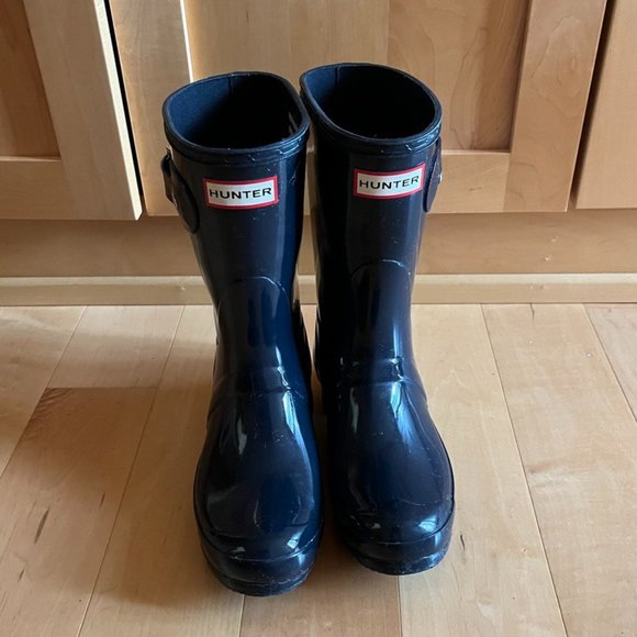 Hunter Original Short Gloss Wellies Rainboots Navy - Picture 2 of 5